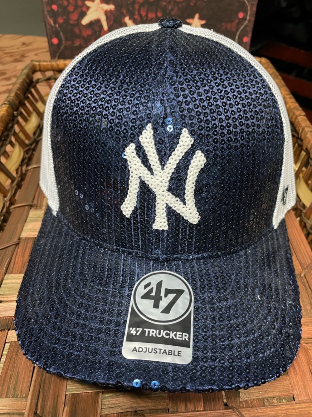 Yankees Navy Sequin NY Trucker Hat with White Logo